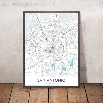 Moderne Stadtkarte von San Antonio, TX: Alamo, River Walk, AT&T Center, Innenstadt, I-35 
