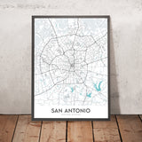 Plan de la ville moderne de San Antonio, Texas : Alamo, River Walk, AT&T Center, centre-ville, I-35