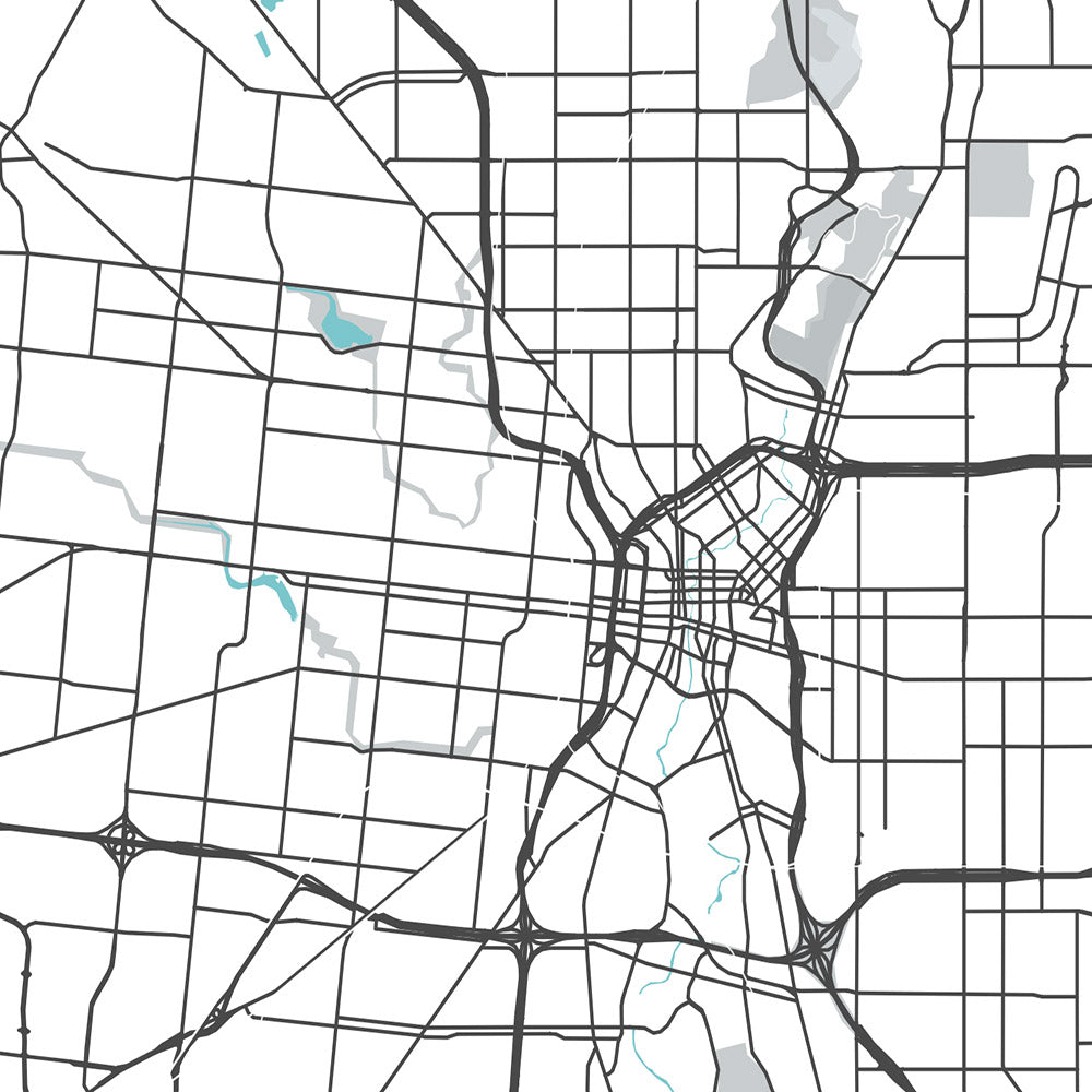 Mapa moderno de la ciudad de San Antonio, TX: Álamo, River Walk, AT&T Center, Centro, I-35
