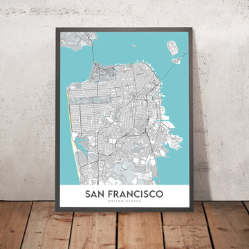 Modern City Map of San Francisco, CA: Golden Gate Bridge, Fisherman&