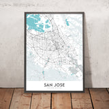 Mappa della città moderna di San Jose, CA: Willow Glen, Rose Garden, Japantown, I-280, CA-85 