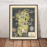 Old Pictorial Map of Sardinia by De Agostini, 1938: Cagliari, Sassari, Nuoro, Oristano, Olbia