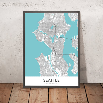 Modern City Map of Seattle, WA: Capitol Hill, Queen Anne, Belltown, Pike Place Market, Space Needle