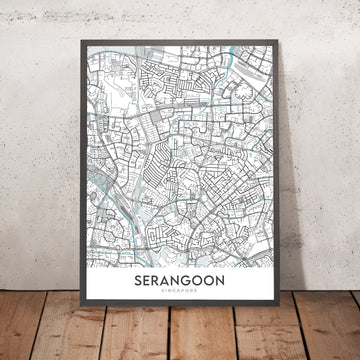 Carte moderne de la ville de Serangoon, Singapour : Chomp Chomp, Jardins, Rivière, Parc Maplewood, Route Upper Serangoon 
