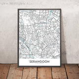 Carte moderne de la ville de Serangoon, Singapour : Chomp Chomp, Jardins, Rivière, Parc Maplewood, Route Upper Serangoon 