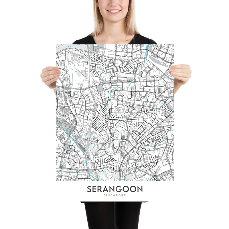 Plan de la ville moderne de Serangoon, Singapour : Chomp Chomp, jardins de Serangoon, rivière Serangoon, parc Maplewood, Upper Serangoon Road