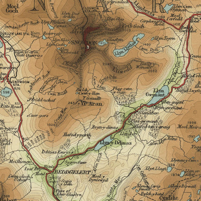 Old OS Map of North Wales by Bartholomew, 1901: Snowdon, Caernarfon, Llandudno, Menai Strait, Conwy, Anglesey
