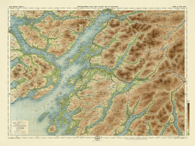Antiguo mapa del sistema operativo de Oban y Loch Awe, Argyllshire por Bartholomew, 1901: Oban, Loch Awe, Ben Cruachan, Glen Coe, Isla de Mull, Loch Lomond