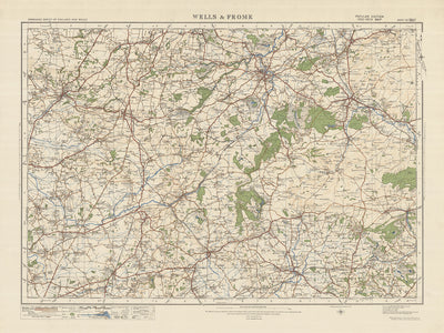 Old Ordnance Survey Map, Blatt 121 – Wells & Frome, 1925: Warminster, Westbury, Gillingham, Shepton Mallet, Cranborne Chase AONB