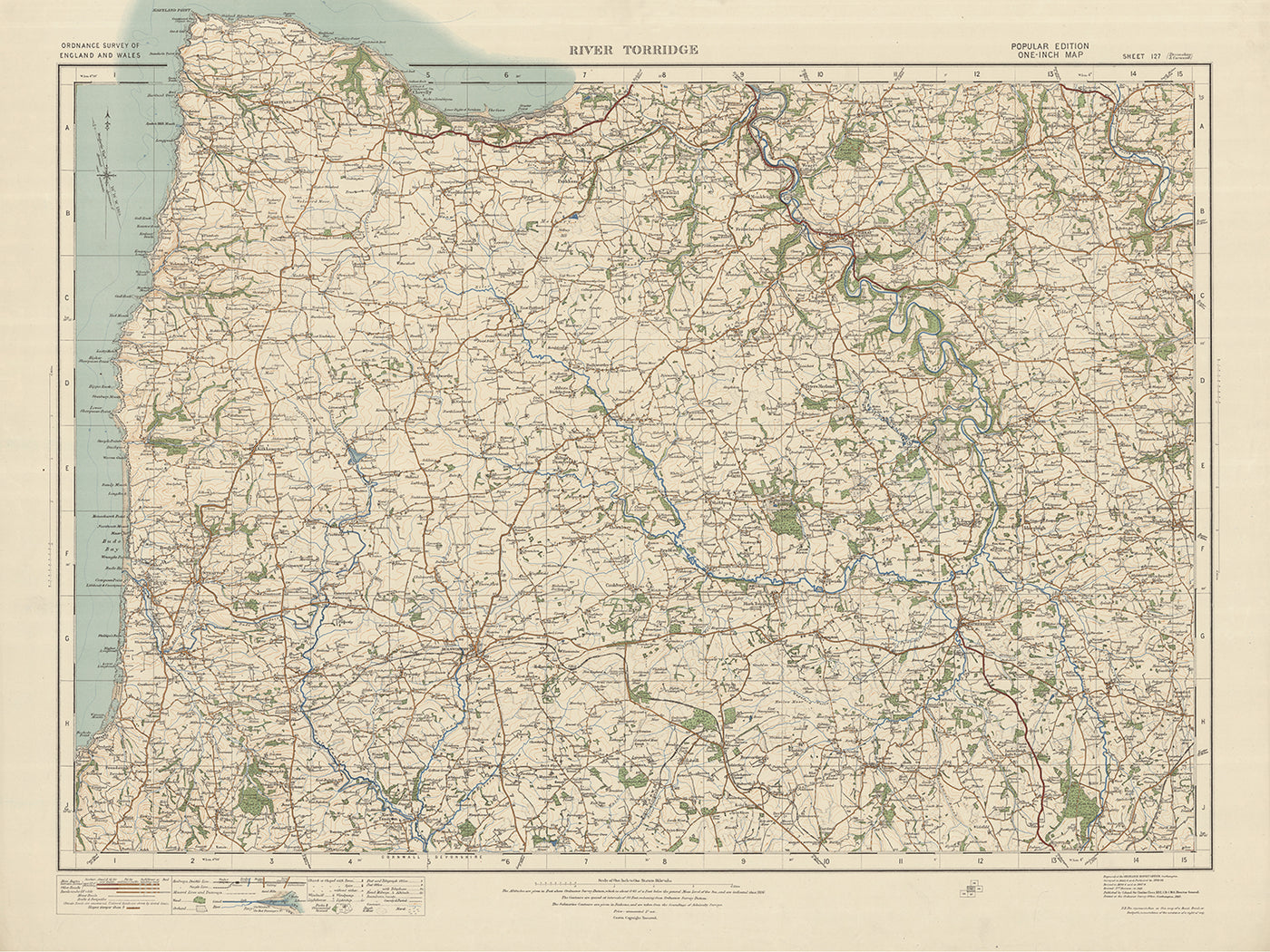 Old Ordnance Survey Map, Blatt 127 – River Torridge, 1925: Holsworthy, Bude, Great Torrington, Hatherleigh, Hartland Devon Heritage Coast