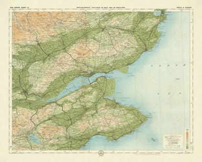 Ancienne carte OS de Perth et Dundee, Écosse par Bartholomew, 1901 : Dundee, Perth, rivière Tay, Loch Leven, Scone Palace, Ochil Hills