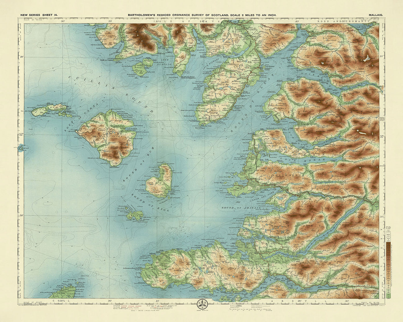 Antiguo mapa OS de Mallaig, Inverness-shire por Bartholomew, 1901: Isla de Skye, Loch Morar, Cuillin Hills, Glenfinnan, Sound of Sleat, Knoydart