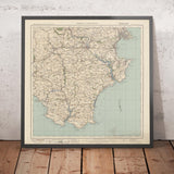 Old Ordnance Survey Map, Sheet 145 - Torquay & Dartmouth, 1919-1926: Paignton, Totnes, Brixham, Dartmoor National Park, River Dart, and Start Bay