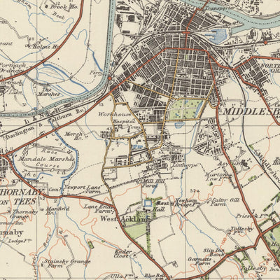 Old Ordnance Survey Map, Sheet 15 - Middlesbrough & Hartlepool, 1925: Durham, Thornaby, Seaton Carew, Darlington, Stockton-on-Tees