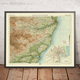 Mappa antica del sistema operativo di Aberdeen e Deeside di Bartholomew, 1901: Piano della città in insetto, Fiume Dee, Bennachie, Castello di Dunnottar, Loch di Skene, Costa del Mare del Nord 