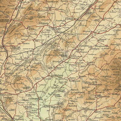 Antiguo mapa OS de Shropshire por Bartholomew, 1901: Shrewsbury, Telford, Ludlow, Long Mynd, Ironbridge, Wenlock Edge