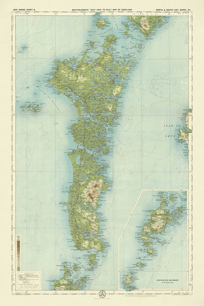 Antiguo mapa OS de Uist norte y sur, Hébridas Exteriores por Bartholomew, 1901: Lochmaddy, Hecla, Benbecula, Sound of Harris, Lochboisdale, Beinn Mhor
