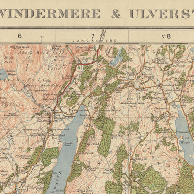 Ancienne carte de l'Ordnance Survey, feuille 19 - Windermere & Ulverston, 1925 : Dalton-in-Furness, Millom, Grange-over-Sands, Kendal et le parc national du Lake District