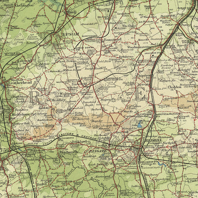 Ancienne carte OS du Surrey par Bartholomew, 1901 : Londres, Tamise, château de Windsor, Richmond Park, North Downs, Epsom