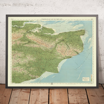 Vecchia mappa OS del Kent, Inghilterra di Bartholomew, 1901: Estuario del Tamigi, Dover, Canterbury, North Downs, Weald, Isola di Sheppey 