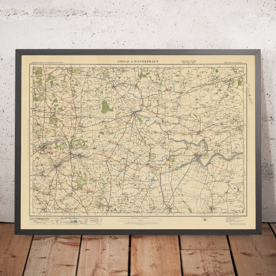 Mapa antiguo de Ordnance Survey, hoja 32 - Goole & Pontefract, 1925: Castleford, Knottingley, Selby, Howden, Snaith