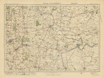 Mapa antiguo de Ordnance Survey, hoja 32 - Goole & Pontefract, 1925: Castleford, Knottingley, Selby, Howden, Snaith