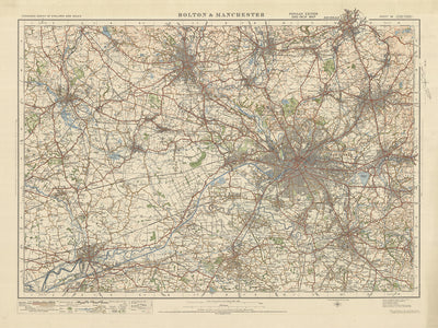 Mapa de Old Ordnance Survey, hoja 36 - Bolton y Manchester, 1925: Warrington, Wigan, Oldham, Rochdale, Bury