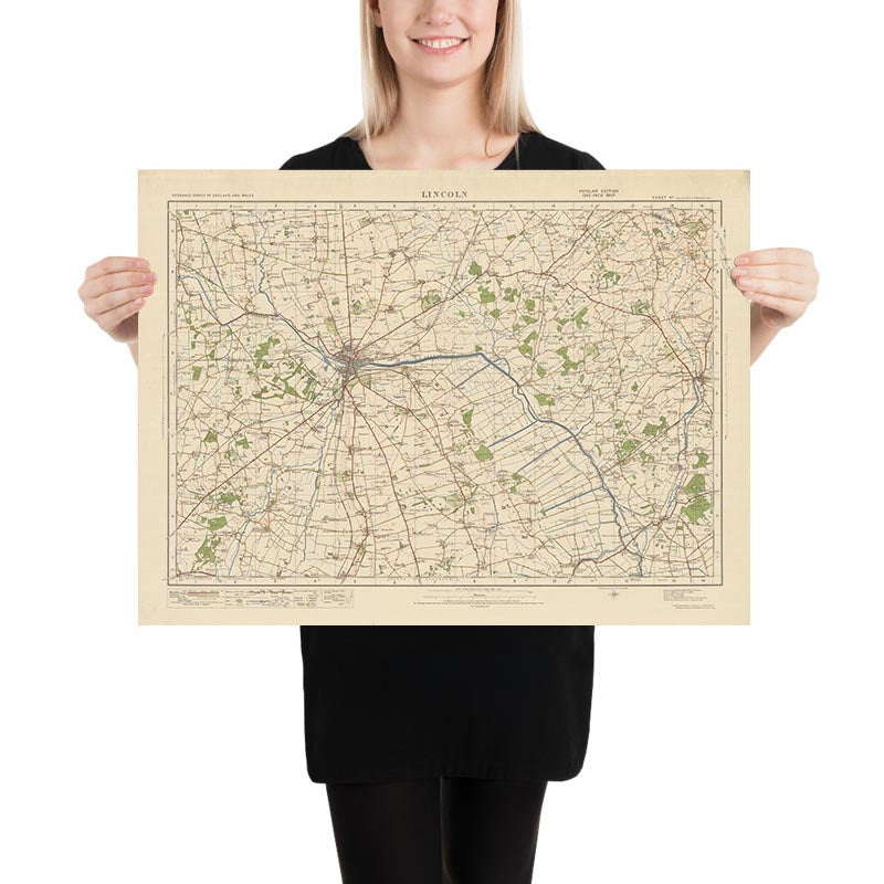 Carte Old Ordnance Survey, feuille 47 - Lincoln, 1925 : Horncastle, Woodhall Spa, Wragby, North Hykeham, Metheringham