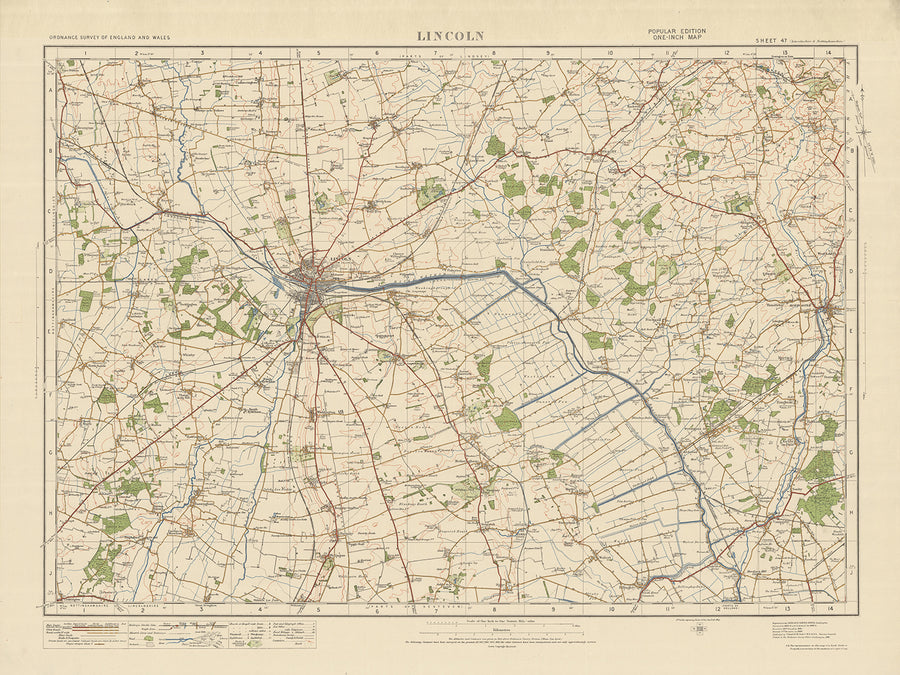 Carte Old Ordnance Survey, feuille 47 - Lincoln, 1925 : Horncastle, Woodhall Spa, Wragby, North Hykeham, Metheringham