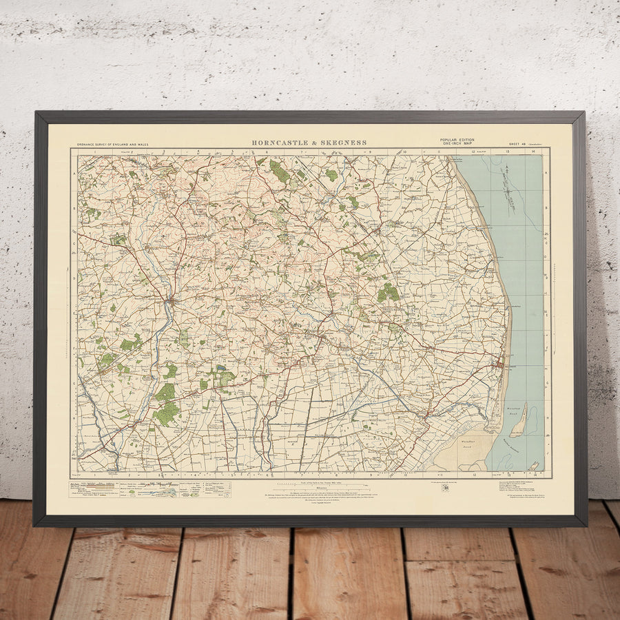 Mapa de estudio de artillería antigua, hoja 48 - Horncastle & Skegness, 1925: Spilsby, Alford, Ingoldmells, Woodhall Spa, Lincolnshire Wolds AONB