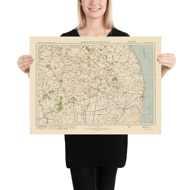 Mapa de estudio de artillería antigua, hoja 48 - Horncastle & Skegness, 1925: Spilsby, Alford, Ingoldmells, Woodhall Spa, Lincolnshire Wolds AONB