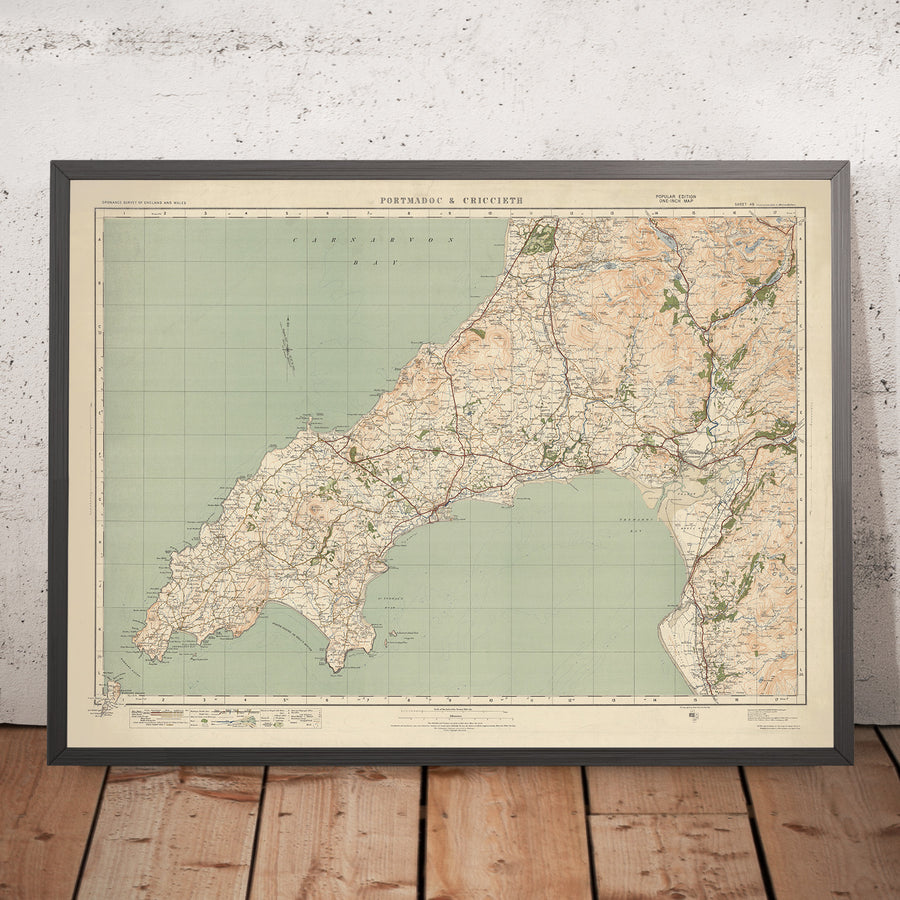 Carte Old Ordnance Survey, feuille 49 - Portmadoc & Criccieth, 1925 : Harlech, Pwllheli, Abersoch, Yr Wyddfa (Mt Snowdon), Parc national d&