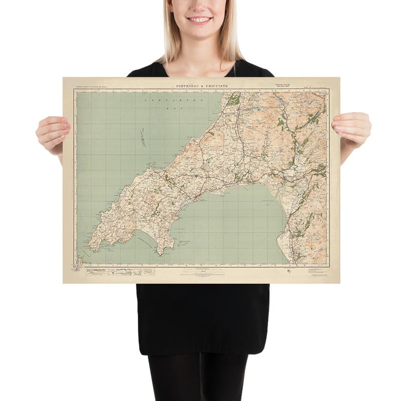 Carte Old Ordnance Survey, feuille 49 - Portmadoc & Criccieth, 1925 : Harlech, Pwllheli, Abersoch, Yr Wyddfa (Mt Snowdon), Parc national d&
