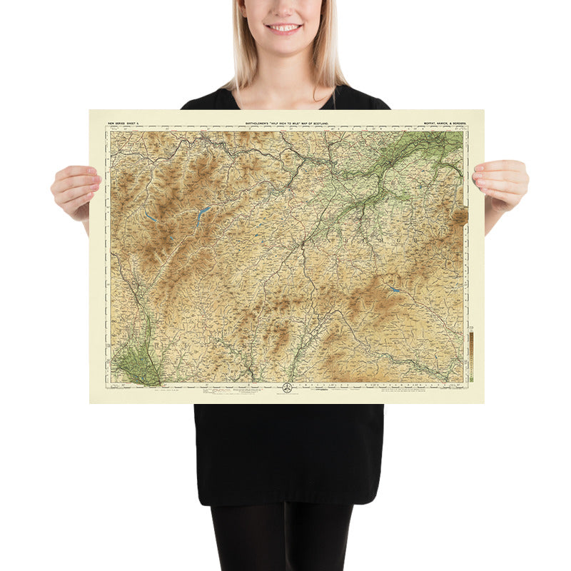 Mappa antica della contea di Dumfriesshire e Roxburghshire di Bartholomew, 1901: Dumfries, Hawick, Fiume Clyde, Tweed, Confine scozzese 