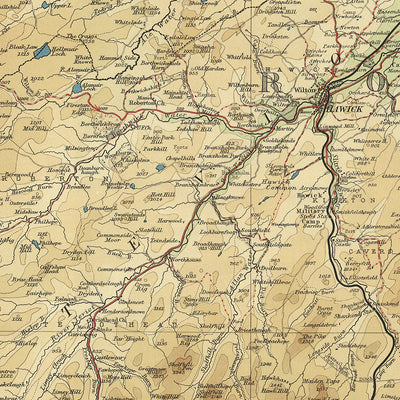 Antiguo mapa OS de Moffat, Dumfriesshire por Bartholomew, 1901: Dumfries, Hawick, río Clyde, Tweed, colinas, castillo