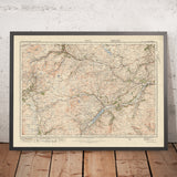 Carte Old Ordnance Survey, feuille 50 - Bala, 1925 : Corwen, Blaenau Ffestiniog, Trawsfynydd, parc forestier Coed y Brenin, parc national d'Eryri (Snowdonia)