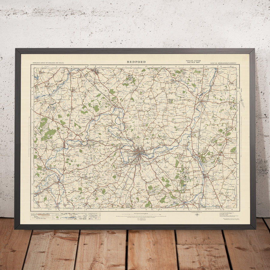 Alter Ordnance Survey Karte, Blatt 84 - Bedford, 1925: St Neots, Biggleswade, Sandy, Newport Pagnell, Rushden 