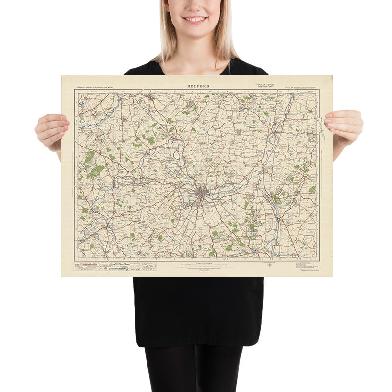 Alter Ordnance Survey Karte, Blatt 84 - Bedford, 1925: St Neots, Biggleswade, Sandy, Newport Pagnell, Rushden 