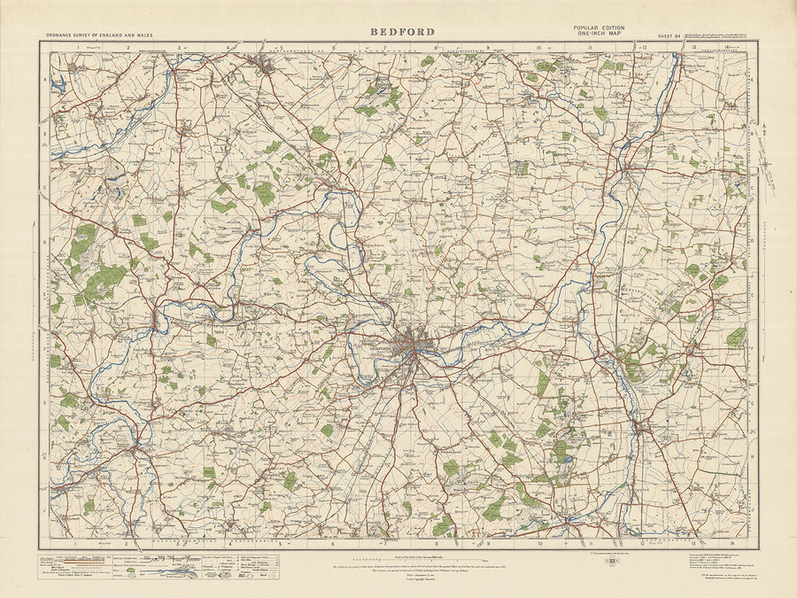 Alter Ordnance Survey Karte, Blatt 84 - Bedford, 1925: St Neots, Biggleswade, Sandy, Newport Pagnell, Rushden 