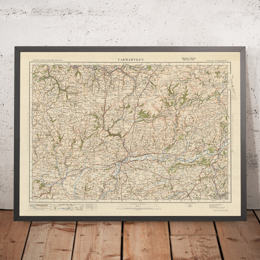 Carte Old Ordnance Survey, feuille 89 - Carmarthen, 1925 : St Clears, Llandeilo, Ammanford, Llandysul, Newcastle Emlyn