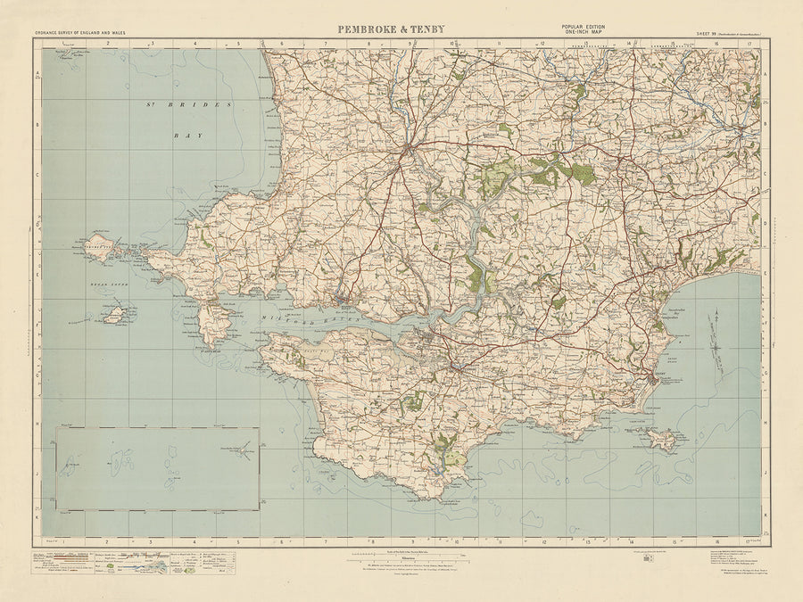 Old Ordnance Survey Map, Sheet 99 - Pembroke & Tenby, 1925: Neyland, Milford Haven, Haverfordwest, Narberth, Pembrokshire Coast National Park