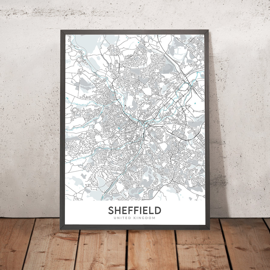 Modern City Map of Sheffield, UK: City Centre, Sheffield Cathedral, Weston Park, A61, M1