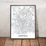 Mapa moderno de la ciudad de Sheffield, Reino Unido: centro de la ciudad, catedral de Sheffield, Weston Park, A61, M1