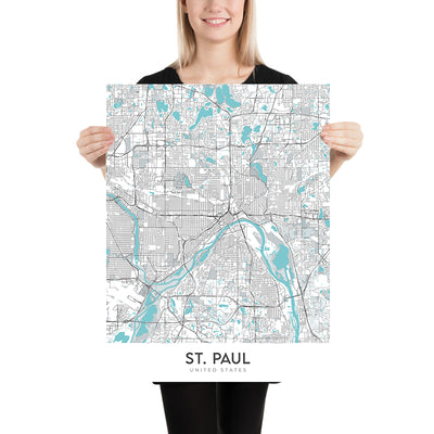Moderner Stadtplan von St. Paul, MN: Como Park, Highland Park, Macalester College, Minnesota State Capitol, Mississippi River