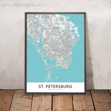 Mapa moderno de la ciudad de San Petersburgo, Florida: Crescent Lake, el centro, el antiguo noreste, Pinellas Point, el muelle