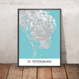 Plan de la ville moderne de Saint-Pétersbourg, Floride : Crescent Lake, centre-ville, vieux nord-est, Pinellas Point, The Pier