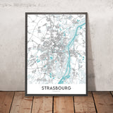 Moderne Stadtkarte von Straßburg, Frankreich: Kathedrale, Rohan, Park, Bahnhof, A35 