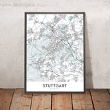 Moderne Stadtkarte von Stuttgart, Deutschland: Fernsehturm, Mercedes-Benz Museum, Porsche Museum, Schloss Solitude, Staatsgalerie 