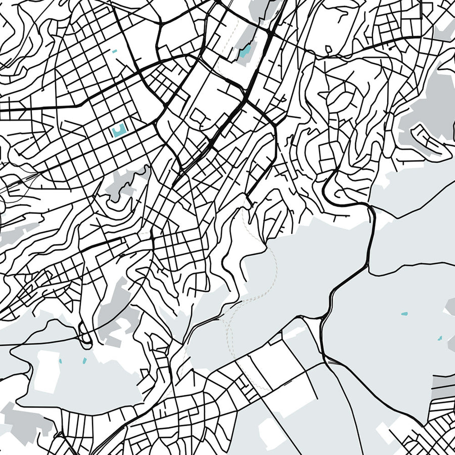 Mapa moderno de la ciudad de Stuttgart, Alemania: Fernsehturm, Museo Mercedes-Benz, Museo Porsche, Schloss Solitude, Staatsgalerie
