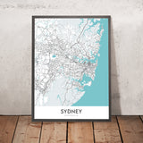 Moderne Stadtkarte von Sydney, Australien: CBD, Opernhaus, Hafenbrücke, Bondi Beach, The Rocks 
